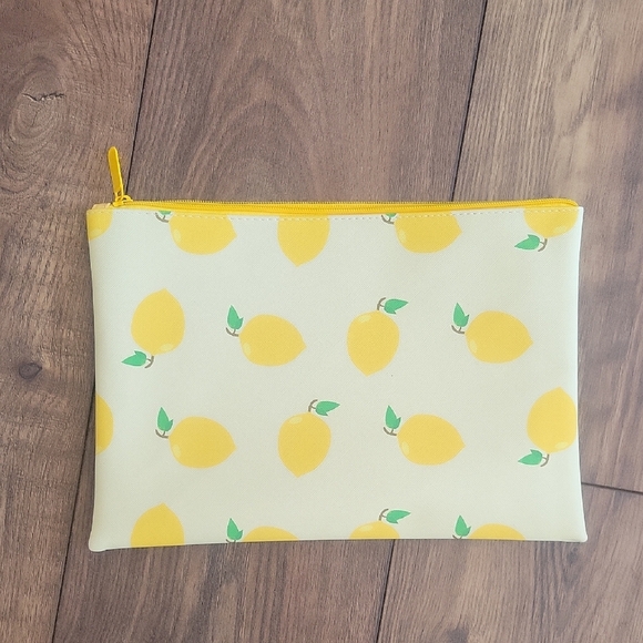 None Accessories - Lemon Print Accessory Pouch Cosmetic Bag Yellow Zipper 8.5” x  12”